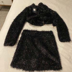 Fluffy black/silver glitter skirt set